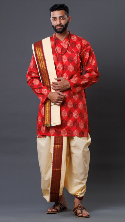 Sandal Cotton Dhoti Set with Khesh  (10x6): Subtle Elegance Ratnadeep Dhoti