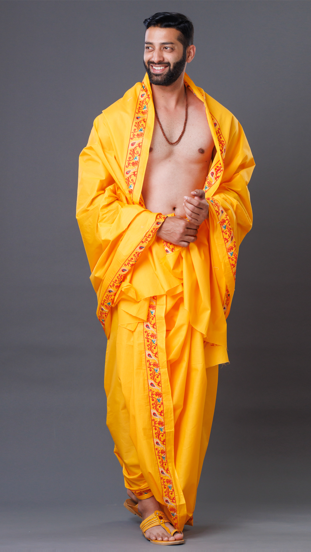 Mango Cotton Dhoti with Subtle Border Ratnadeep Dhoti