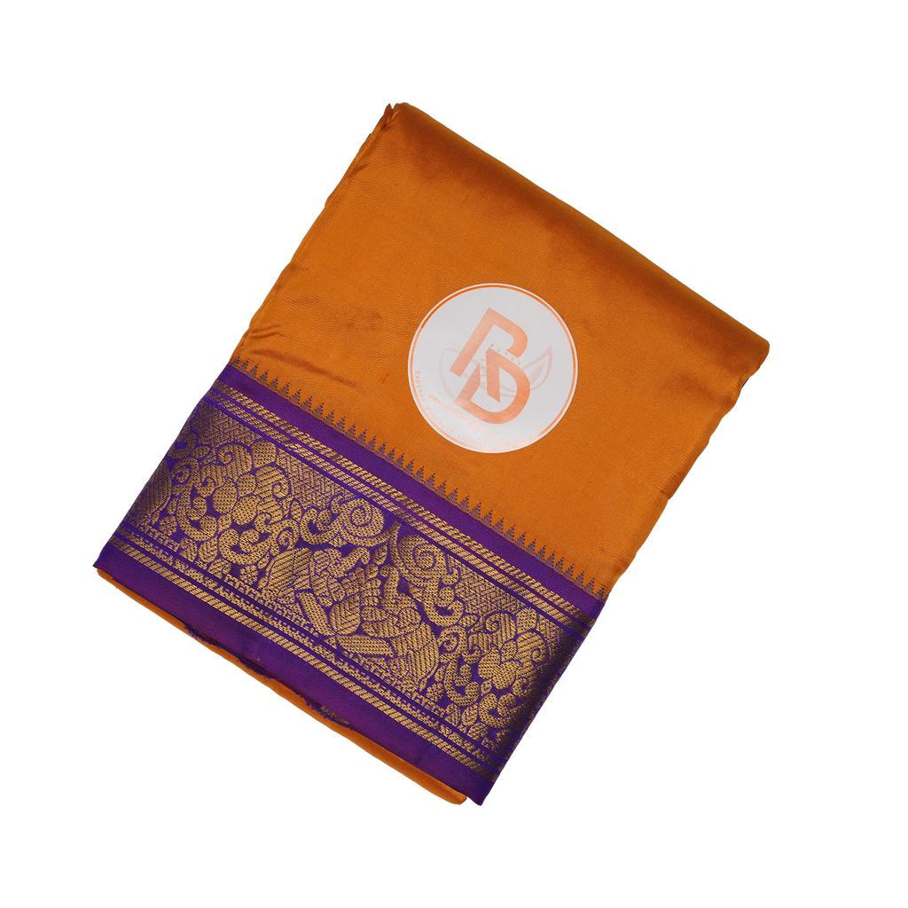 Premium Orange Pure Silk Dhoti with Dual Zari Border – (10×6) Ratnadeep Dhoti