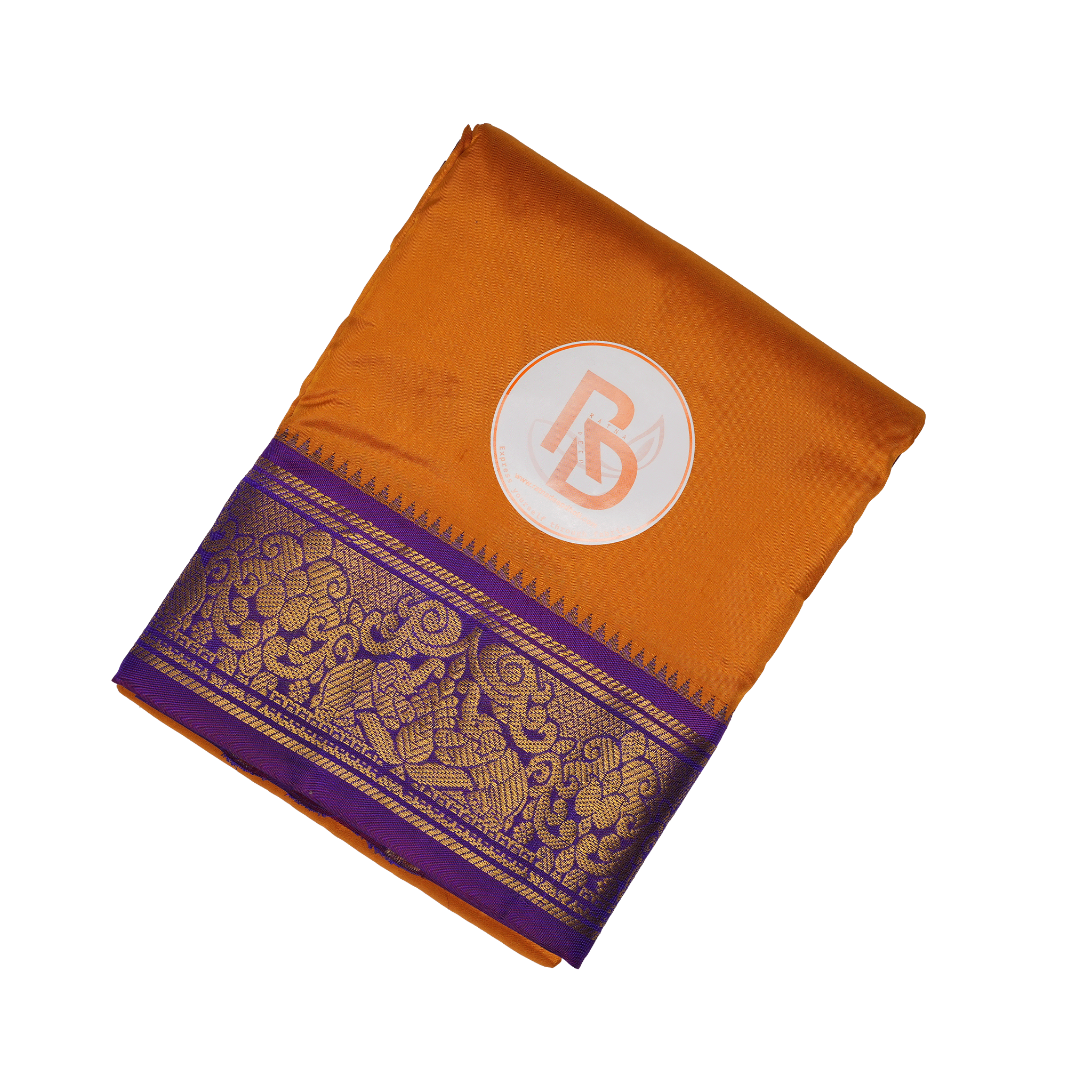 Premium Orange Pure Silk Dhoti with Dual Zari Border – (10×6) Ratnadeep Dhoti