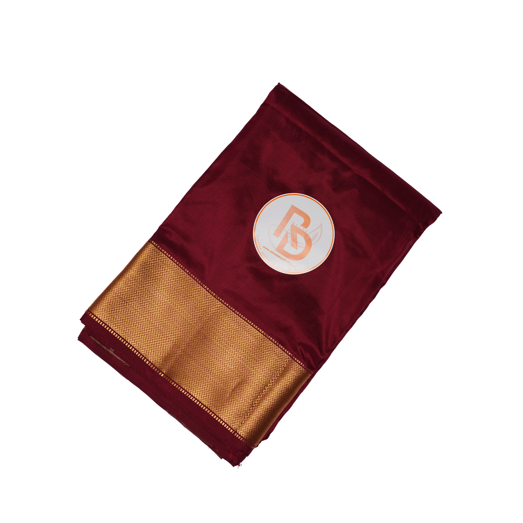 Authentic Pure Silk Dhoti (10x6) – Deep Maroon with Classic Golden Zari Border Ratnadeep Dhoti
