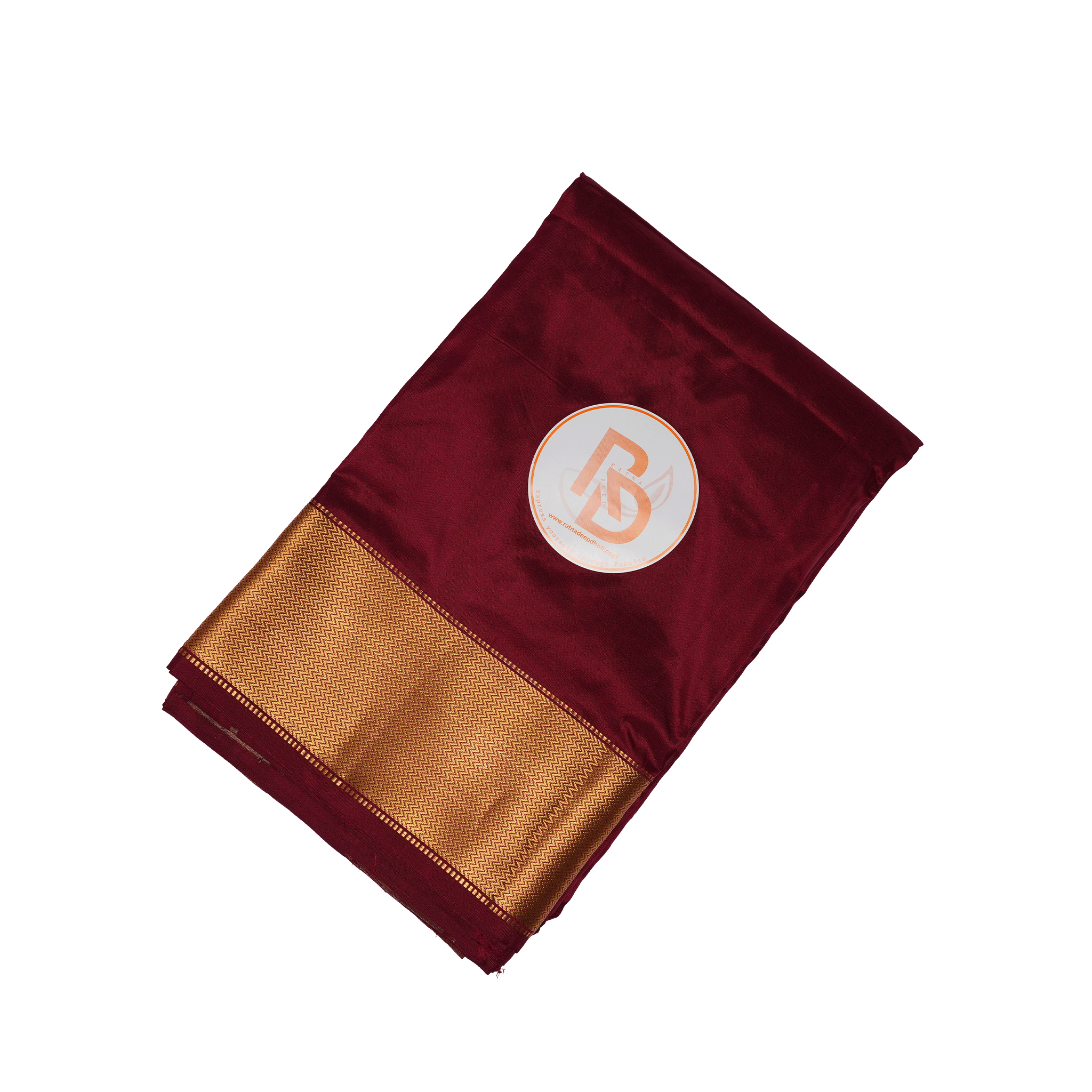 Authentic Pure Silk Dhoti (10x6) – Deep Maroon with Classic Golden Zari Border Ratnadeep Dhoti