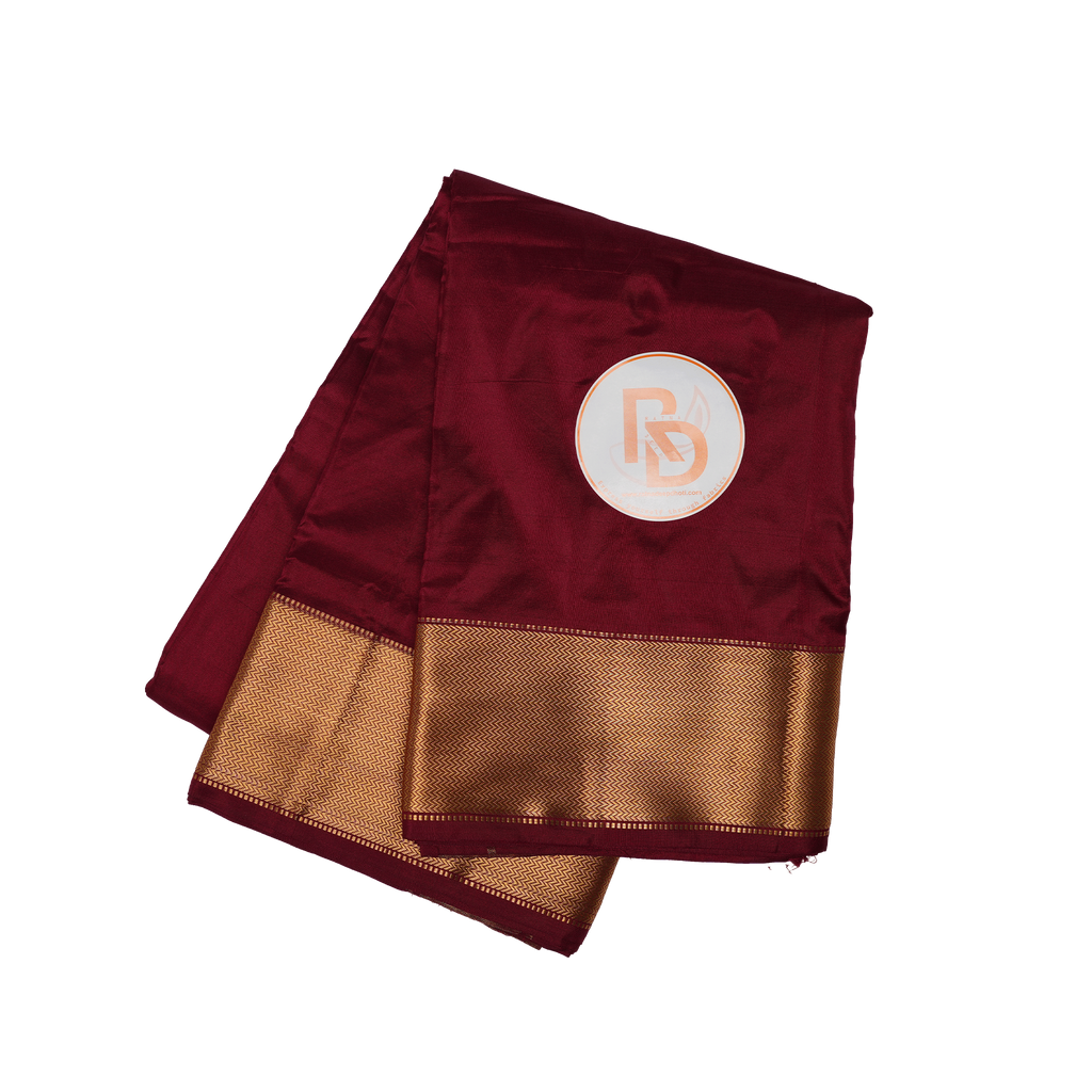 Authentic Pure Silk Dhoti (10x6) – Deep Maroon with Classic Golden Zari Border Ratnadeep Dhoti