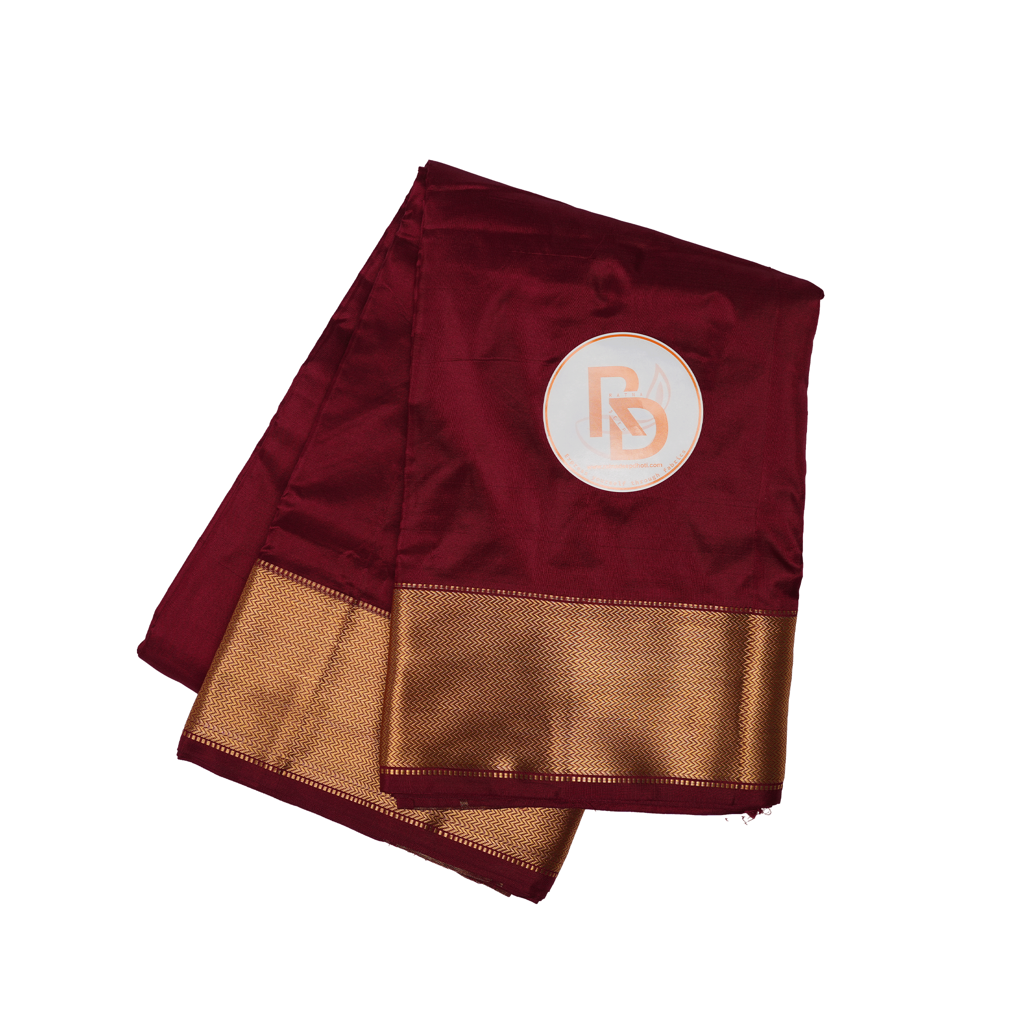 Authentic Pure Silk Dhoti (10x6) – Deep Maroon with Classic Golden Zari Border Ratnadeep Dhoti