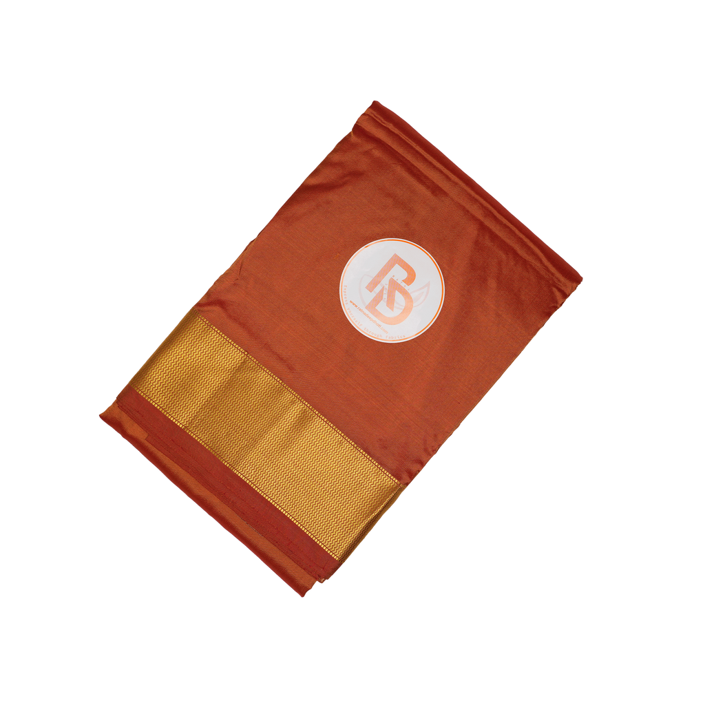 Pure Silk Dhoti (10 × 6) for Men | Orange Tone with Premium Golden Border Ratnadeep Dhoti