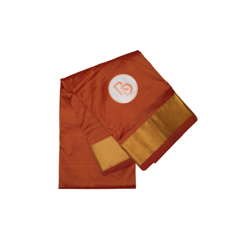 Pure Silk Dhoti (10 × 6) for Men | Orange Tone with Premium Golden Border Ratnadeep Dhoti