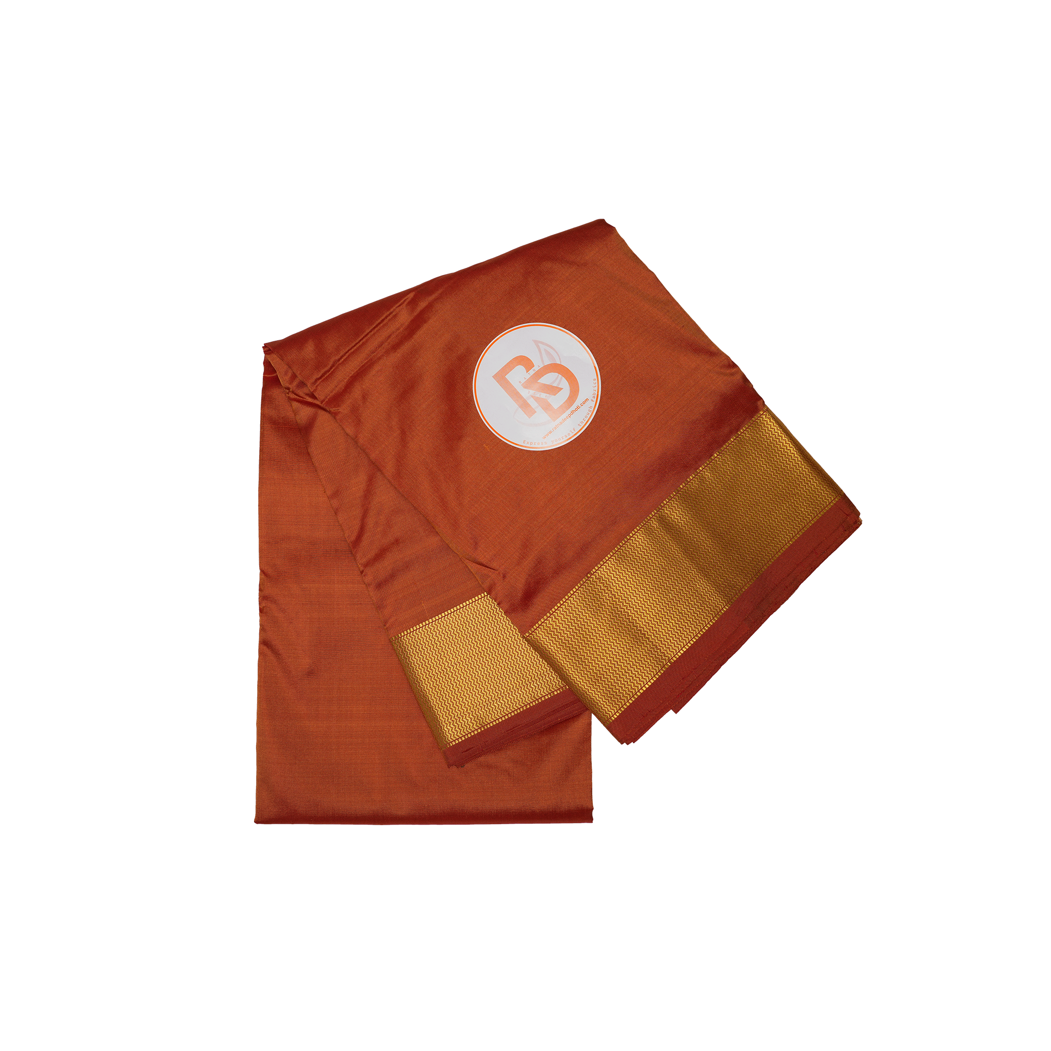 Pure Silk Dhoti (10 × 6) for Men | Orange Tone with Premium Golden Border Ratnadeep Dhoti