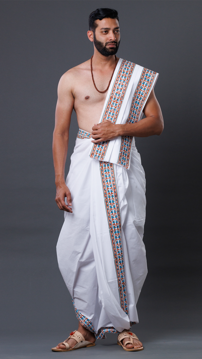 Boho Style Cotton Dhoti with Block Printed Border(10x6) ratnadeepdhoti