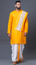 Mahaprabhuji 3-Piece Set: White Dhoti, Vibrant Kurta & Classic White Khesh – Traditional & Elegant Wear"ratnadeepdhoti
