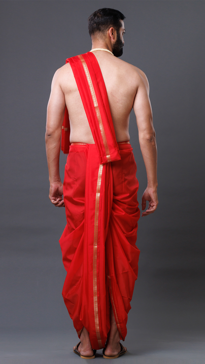 Pure Silk Red Dhoti Set (10x6): Timeless Style ratnadeepdhoti