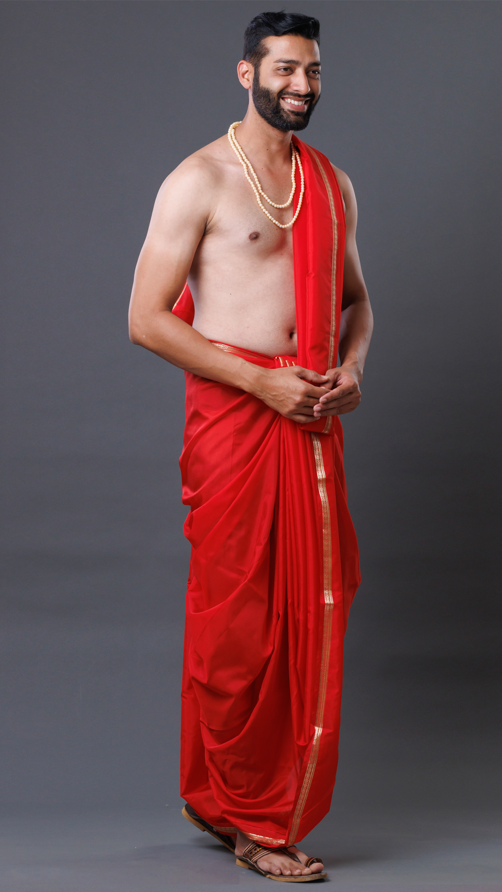 Pure Silk Dhoti Set in Red – (10x6): Timeless Style ratnadeepdhoti