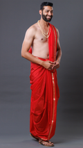 Pure Silk Dhoti Set in Red – (10x6): Timeless Style ratnadeepdhoti