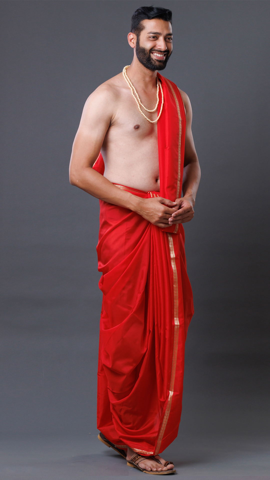 Pure Silk Dhoti Set in Red – (10x6): Timeless Style ratnadeepdhoti