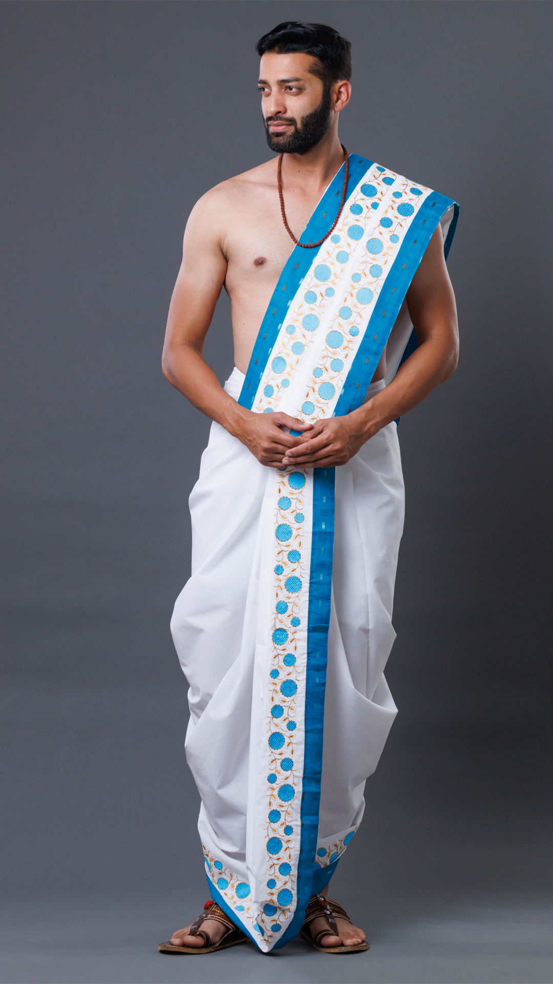 Traditional Classic Dhoti Set with Elegant Blue Border(10x6) ratnadeepdhoti