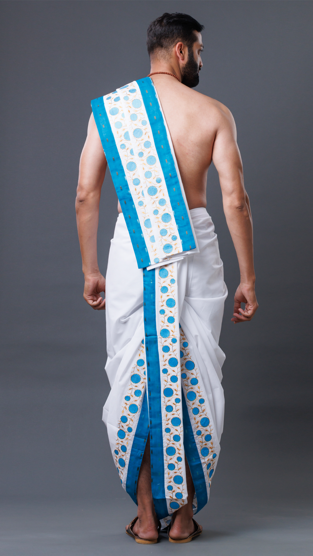 Classic Dhoti Set With Blue Border (10x6) ratnadeepdhoti