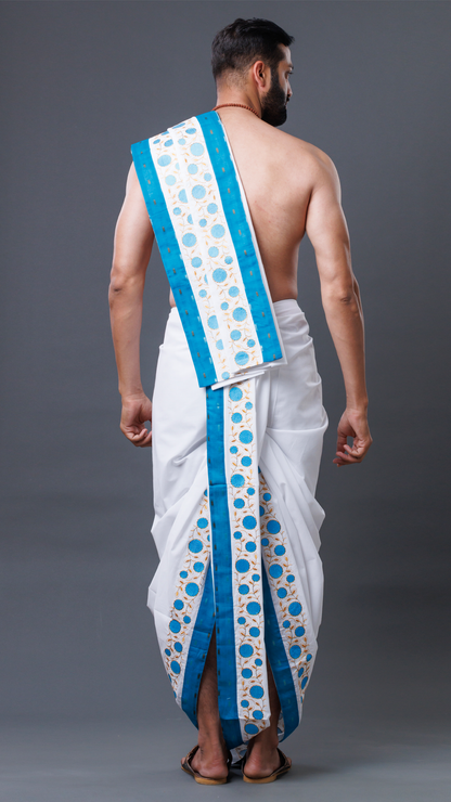 Classic Dhoti Set With Blue Border (10x6) ratnadeepdhoti
