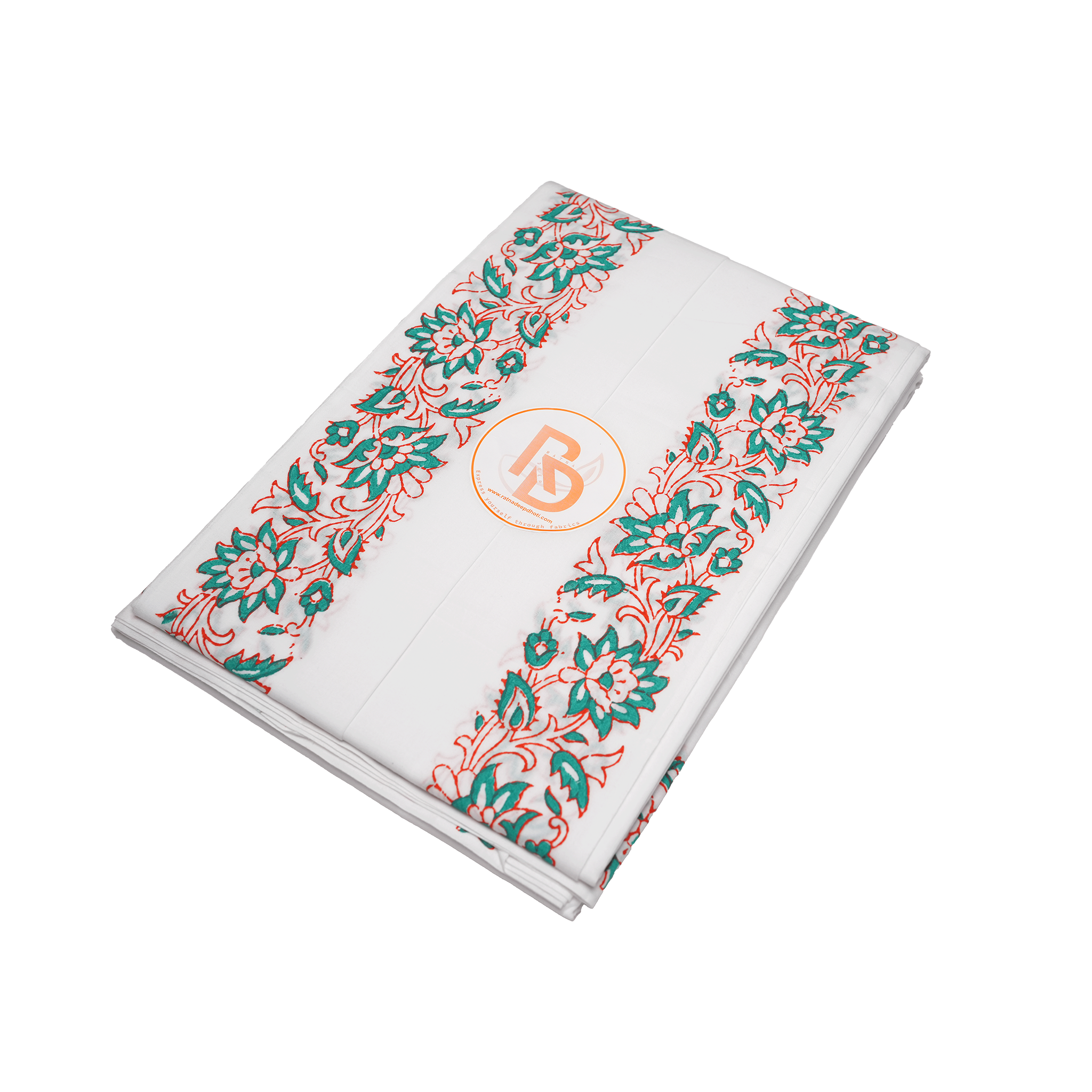 Men’s Ethnic White Cotton Dhoti (10x6) with Green Floral Detailing Ratnadeep Dhoti