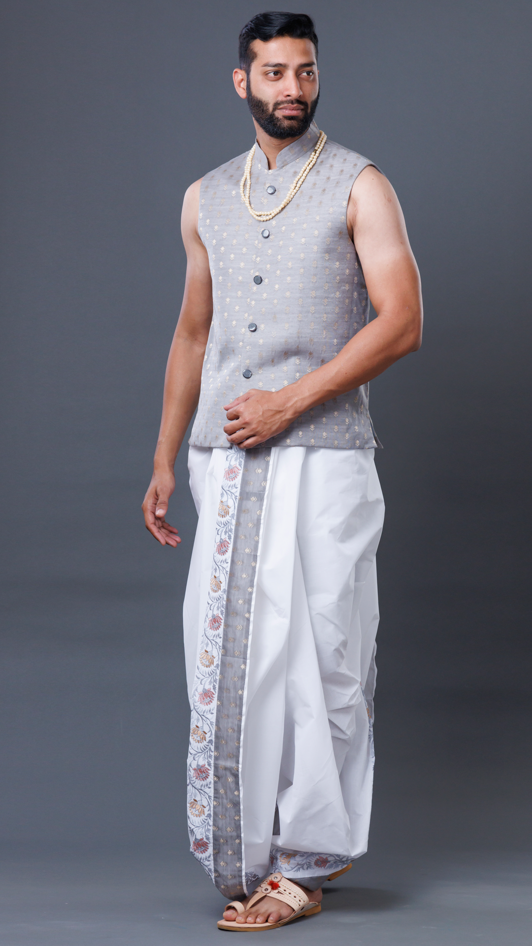 3-Piece Jod: White Dhoti, White Kurta & Colored Khesh (Dhoti 4.5m, Kurta 3m, Khesh 2.25m) ratnadeepdhoti