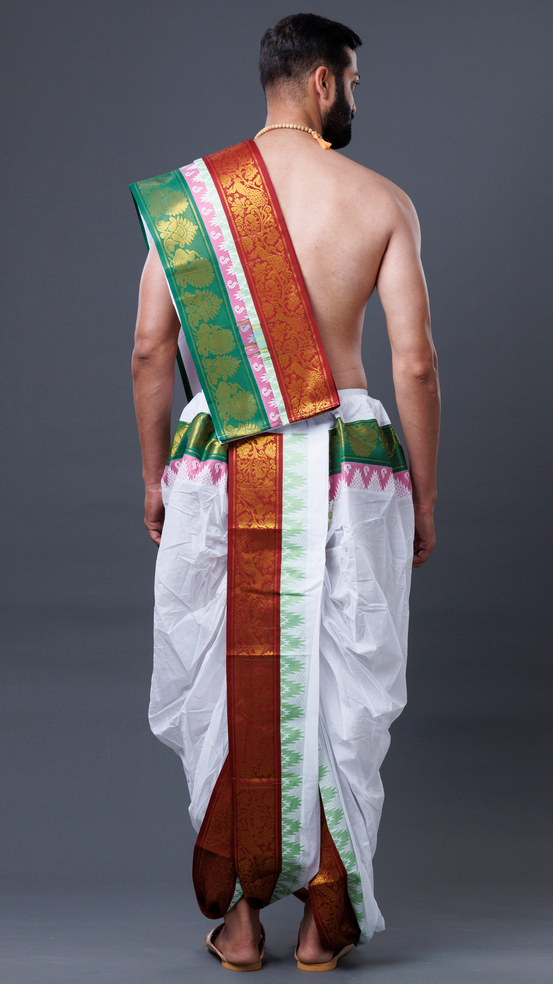 Exclusive Art Silk Dhoti with 5-Inch Temple Tower Jacquard Border (10x6) ratnadeepdhoti