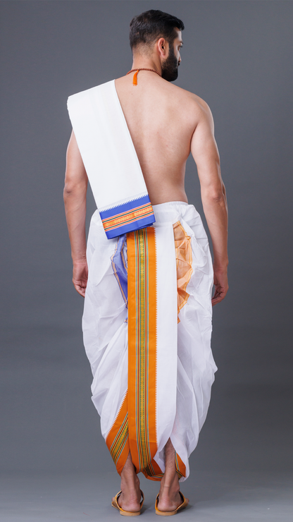 Golden Border Cotton White Dhoti - Ready-to-Wear Elegance ratnadeepdhoti