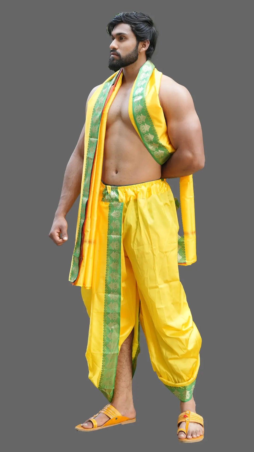 Kalash Border Jodi Dhoti in Yellow & Parrot Green (10x6) ratnadeepdhoti