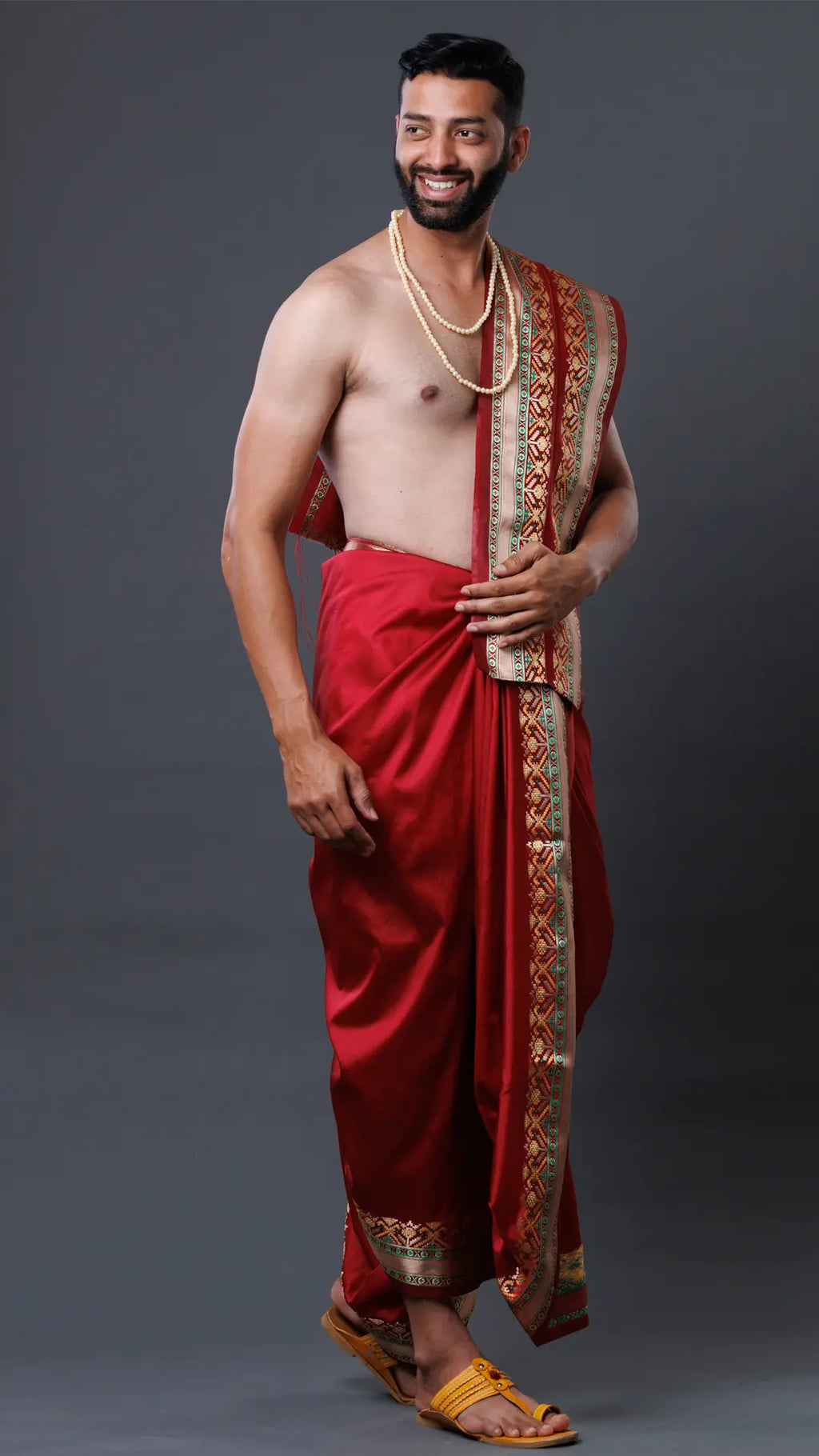 Semi Silk Patola Border Dhoti & Uparana ratnadeepdhoti
