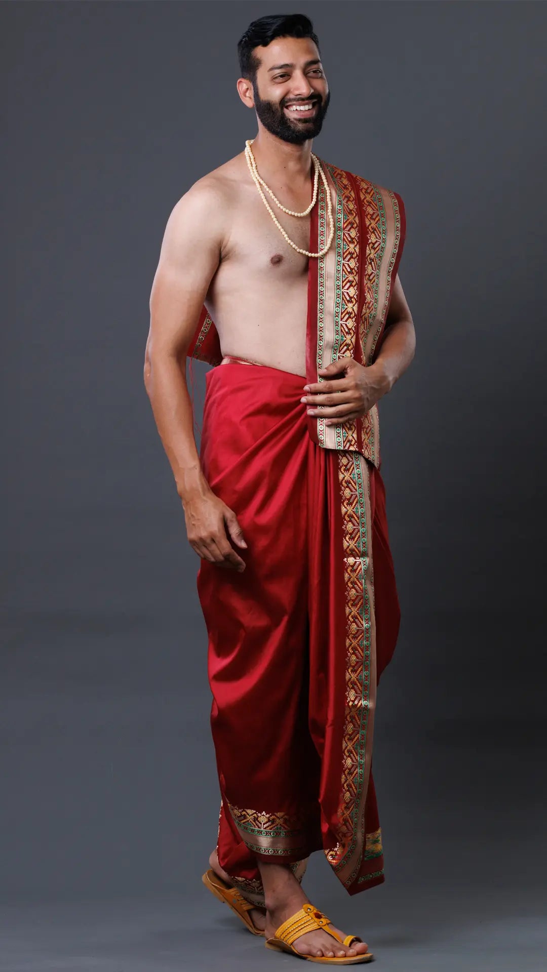 "Semi Silk Dhoti & Uparana with Patola Border –ratnadeepdhoti
