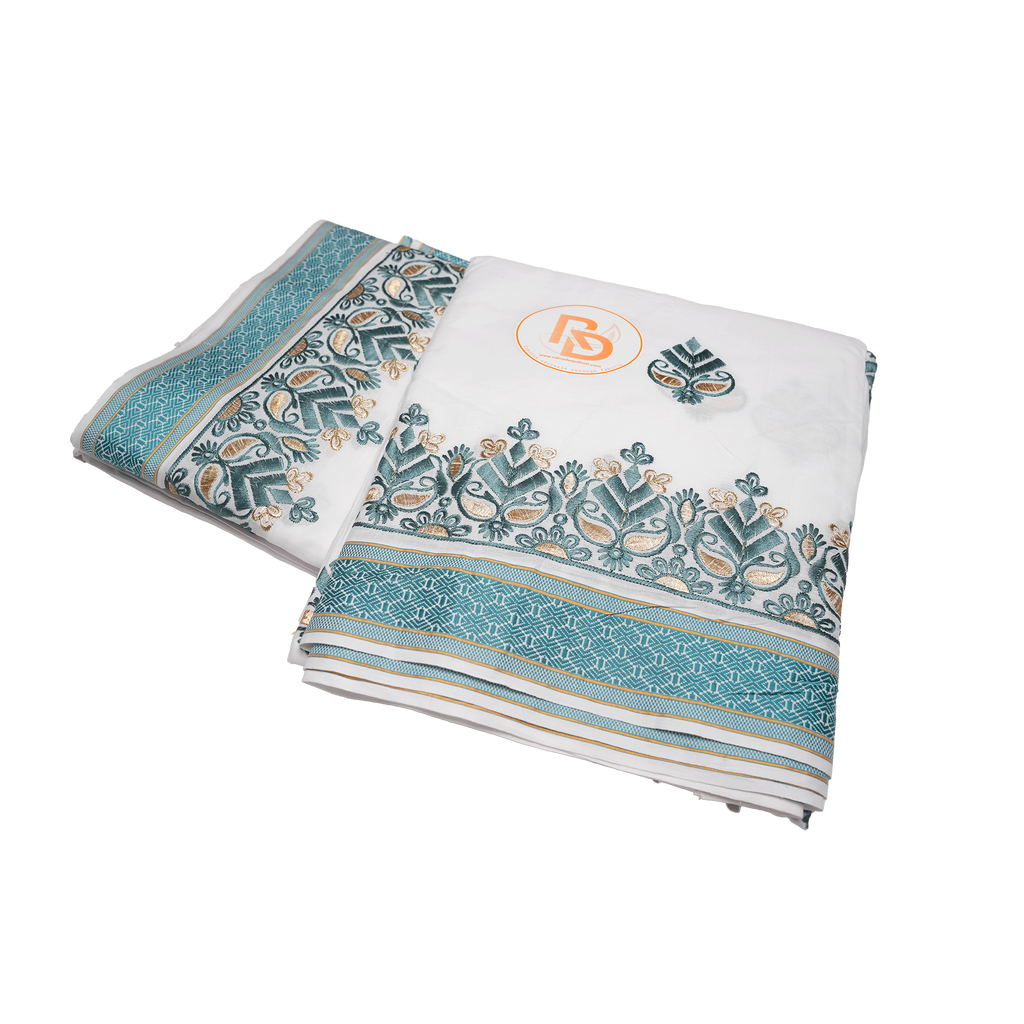 Aqua Work Cotton Dhoti with Flower design