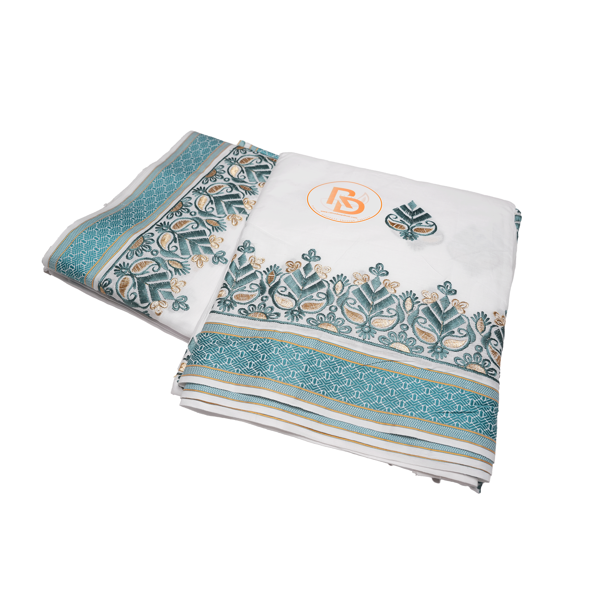 Aqua Work Cotton Dhoti with Flower design