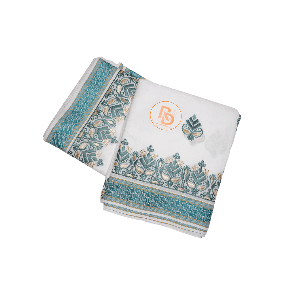 Aqua Work Cotton Dhoti with Flower design