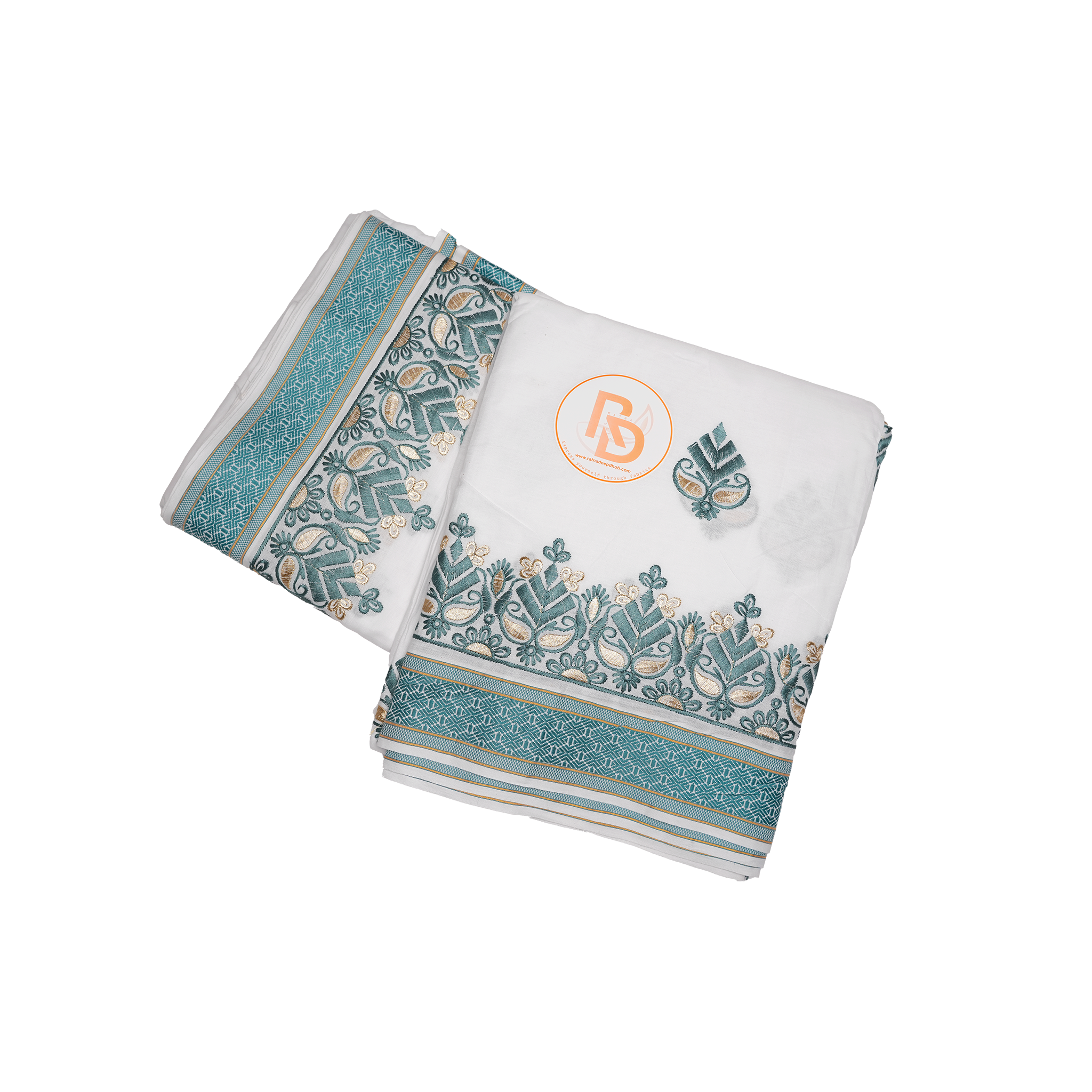 Aqua Work Cotton Dhoti with Flower design