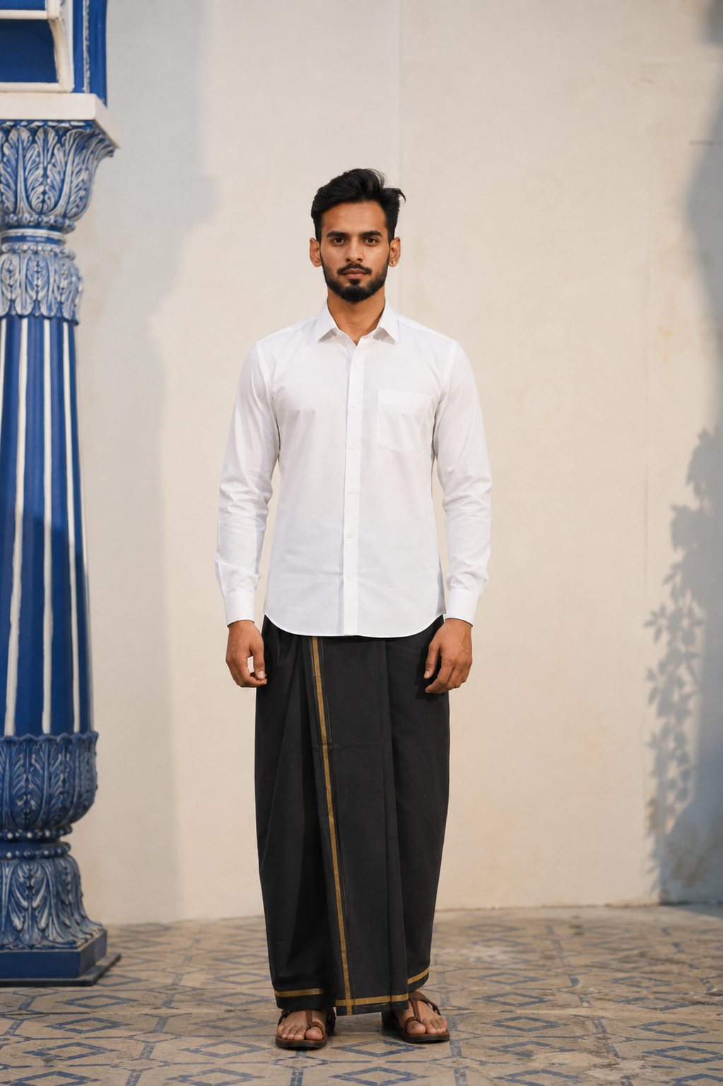 Golden Border Black Dhoti & Shirt Combo for Men Ratnadeep Dhoti