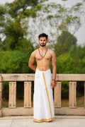 1-Inch Golden Zari Border Pure Cotton Dhoti (4.5 mtr) Ratnadeep Dhoti