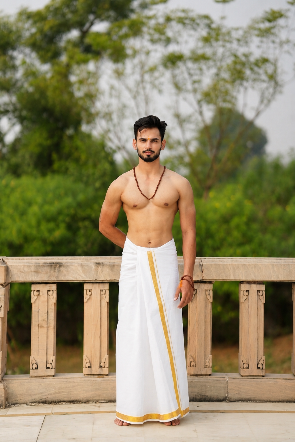 1-Inch Golden Zari Border Pure Cotton Dhoti (4.5 mtr) Ratnadeep Dhoti