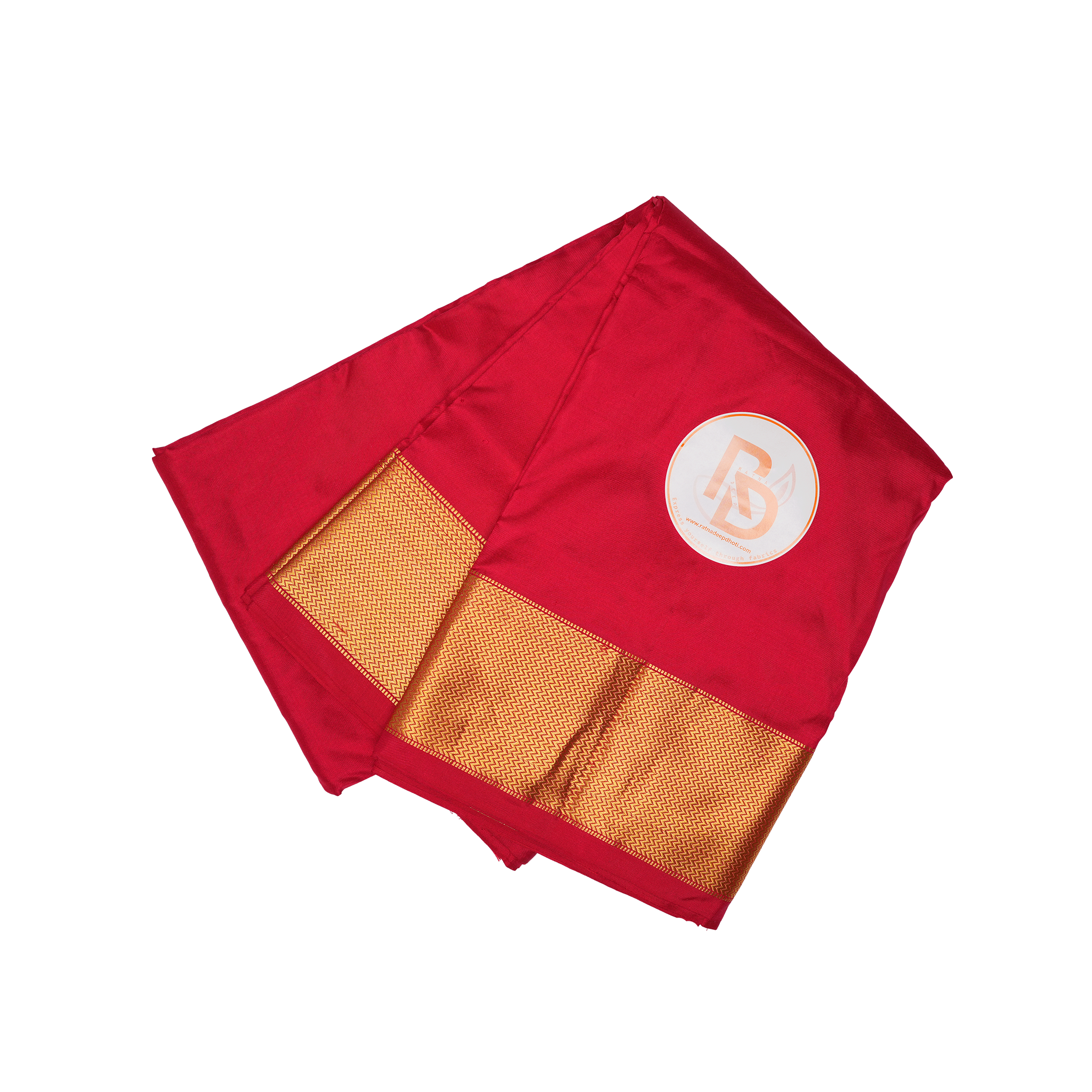 Pure silk red dhoti with golden zigzag pattern border