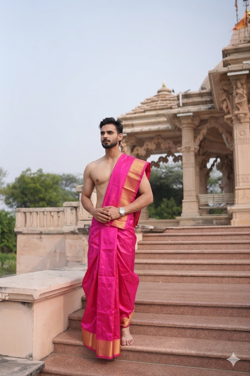 Man wearing a bright pink dhoti