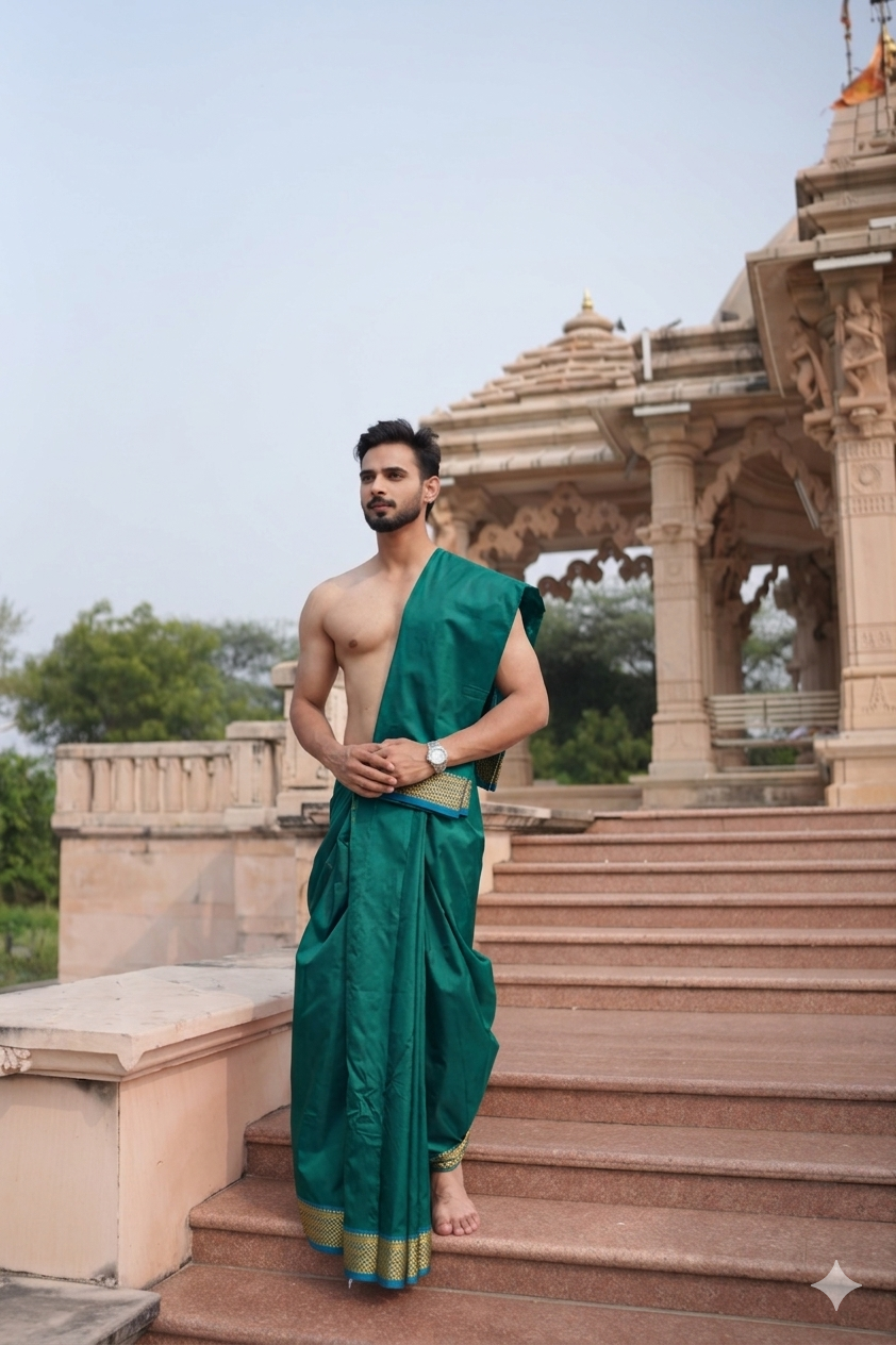 Dark aqua Pure Silk Dhoti