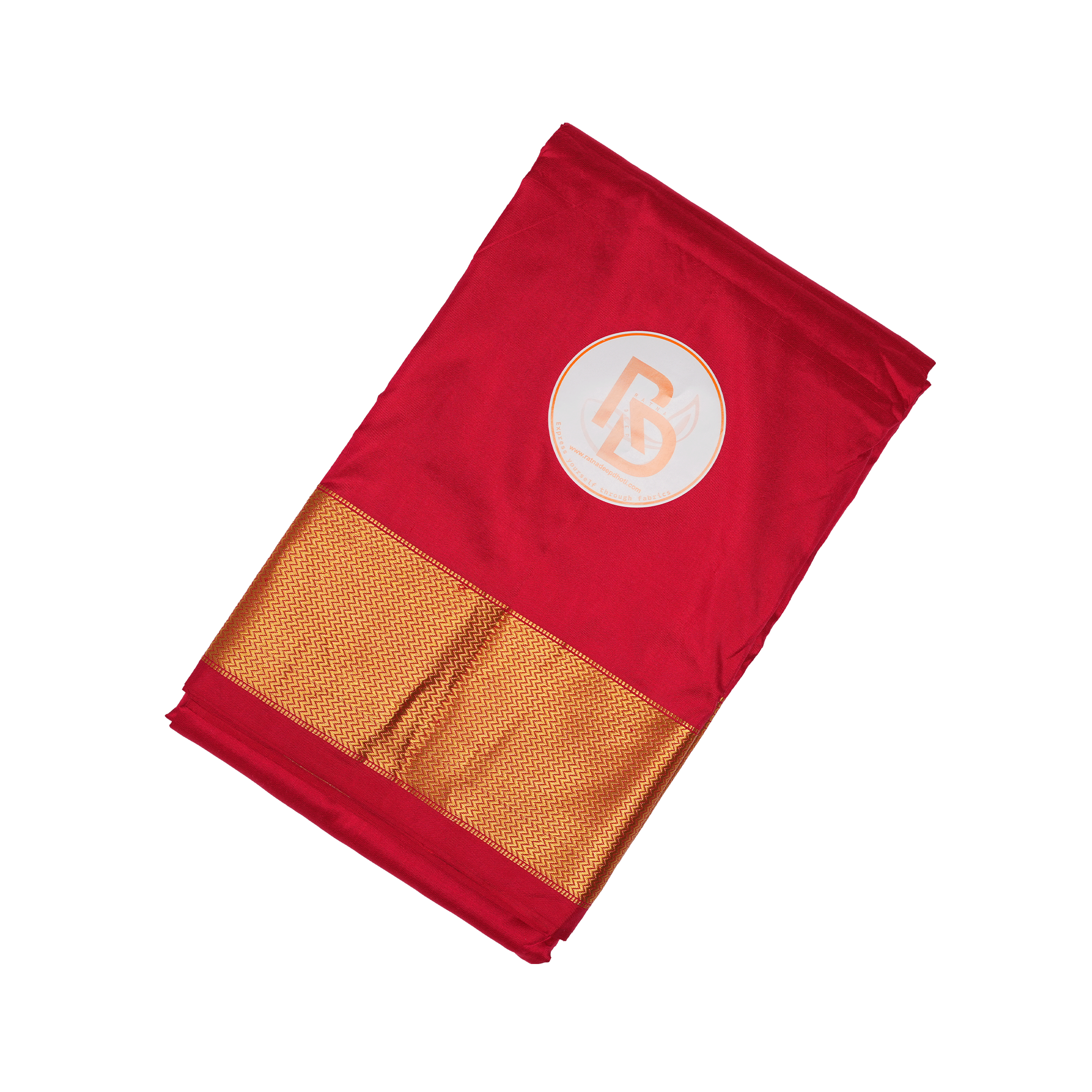Pure silk red dhoti with golden zigzag pattern border