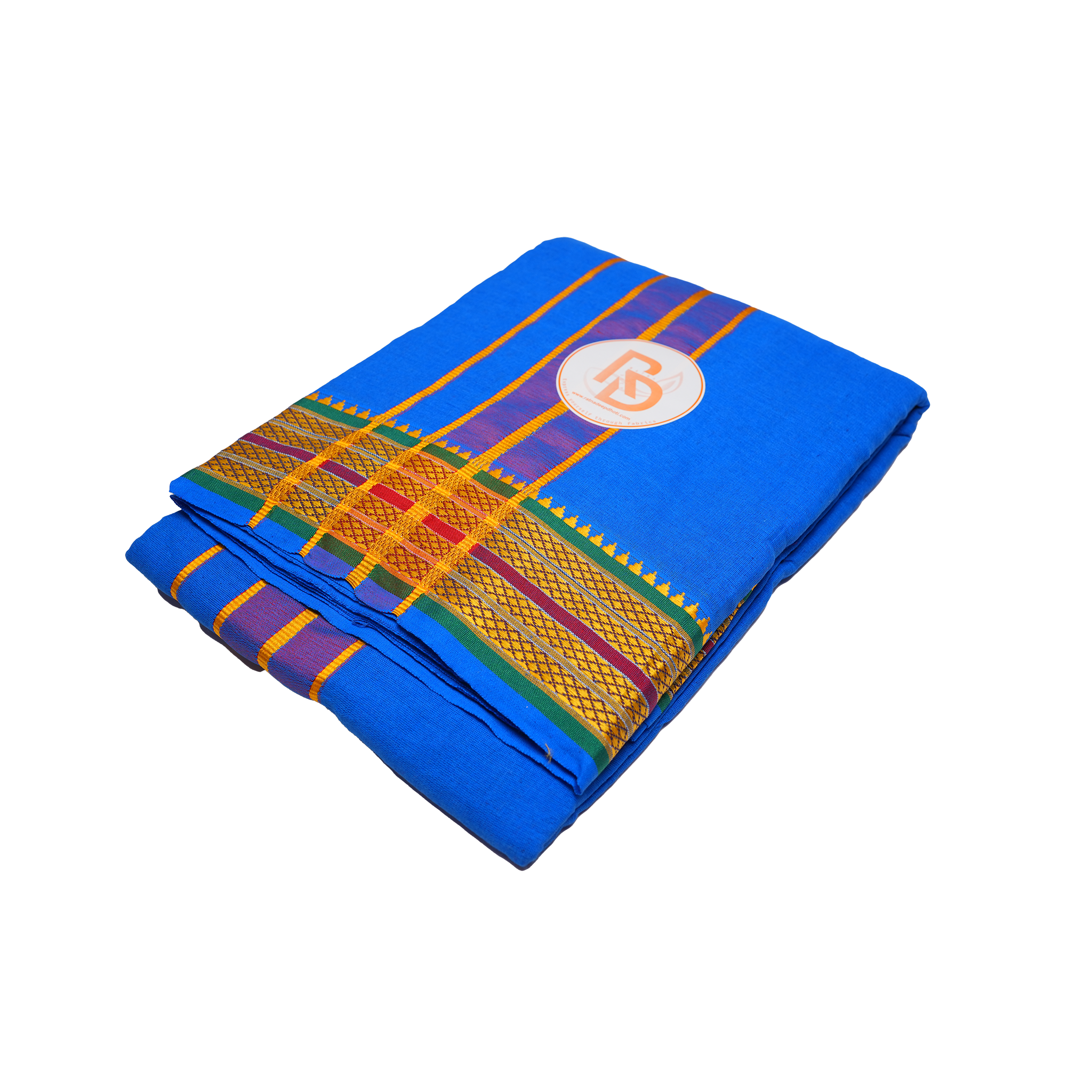 Golden border blue cotton dhoti set