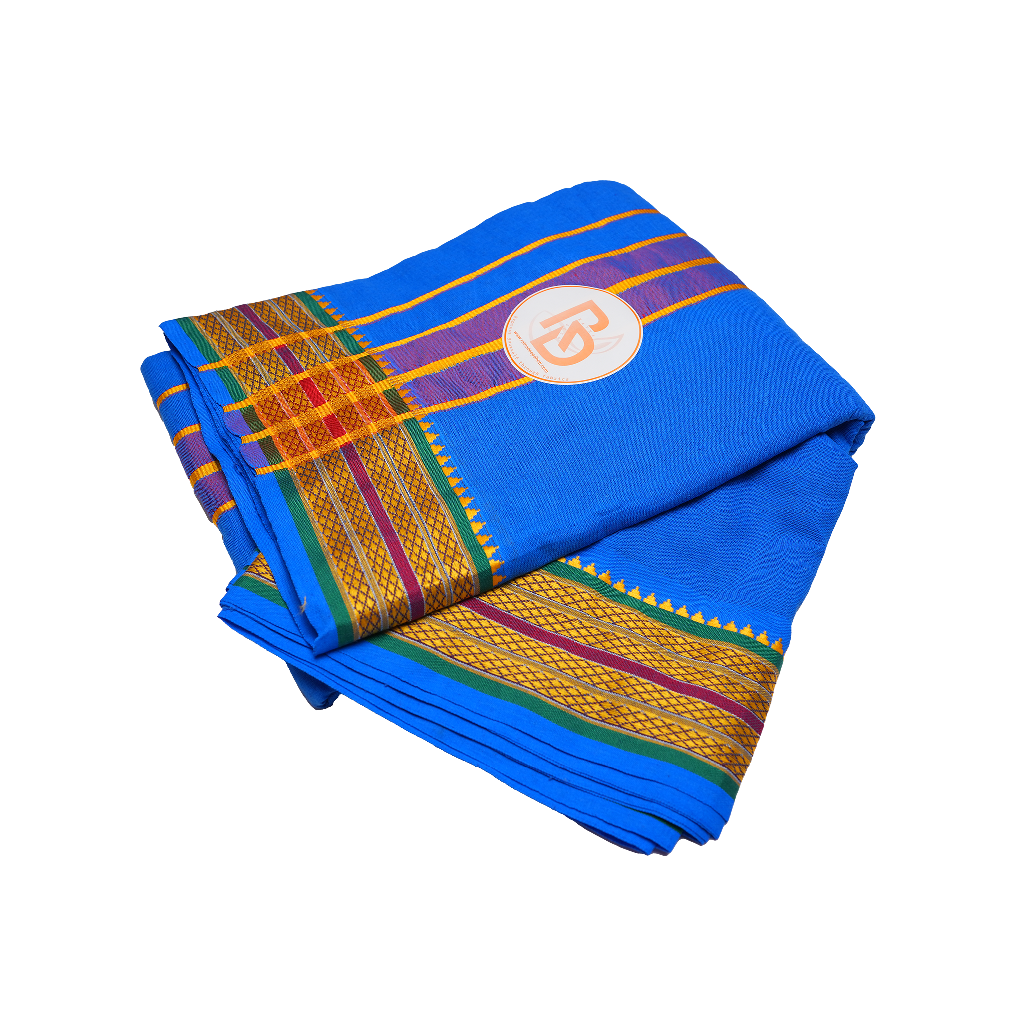 Golden border blue cotton dhoti set