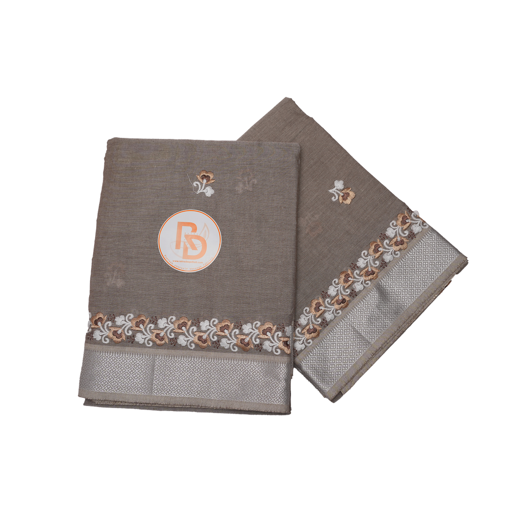 Premium Embroidery Gray Cotton Dhoti with Uparana