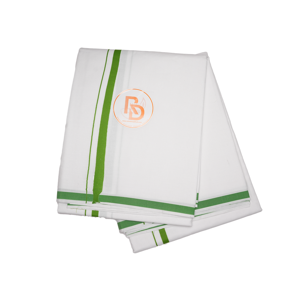 Classic green bordered white cotton dhoti set