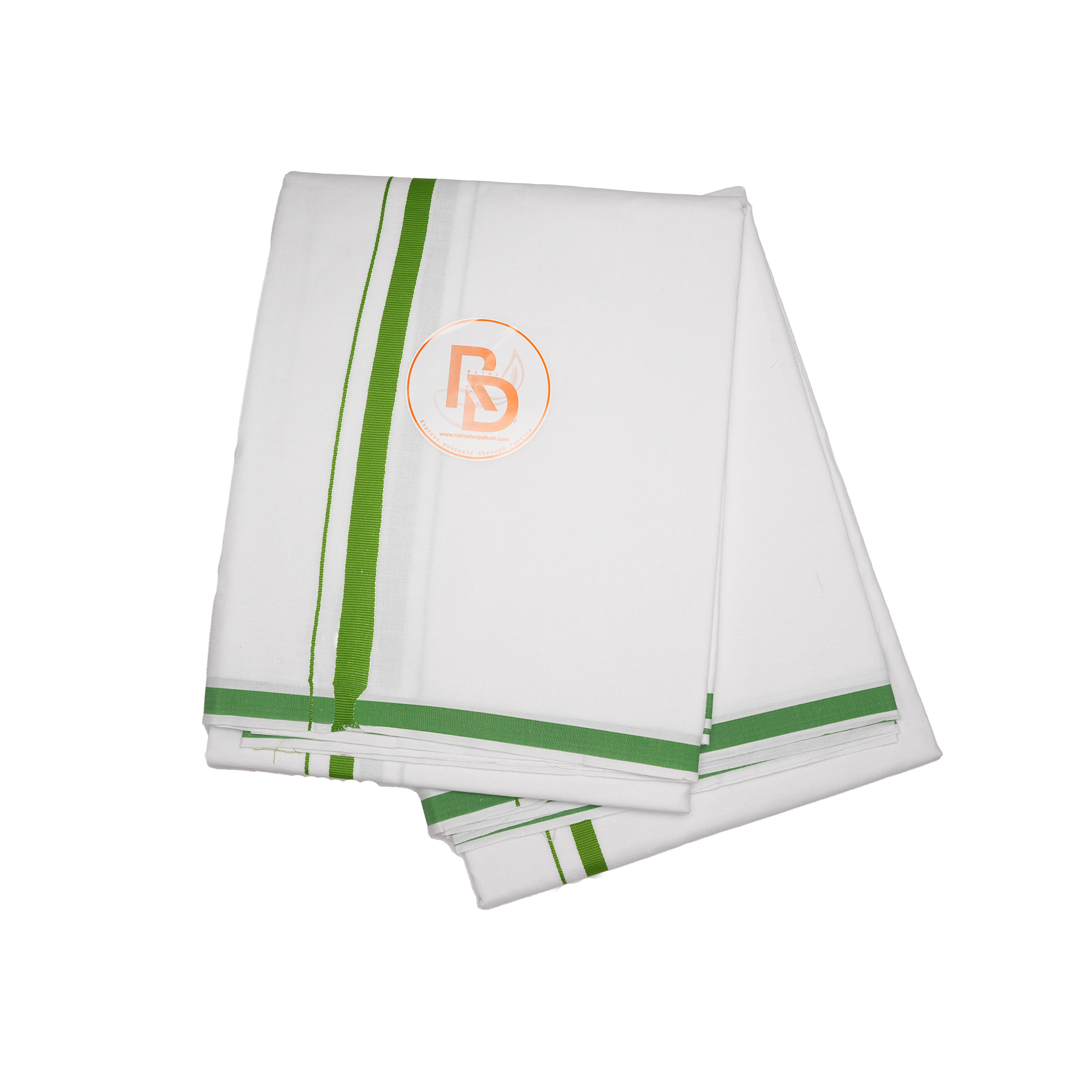 Classic green bordered white cotton dhoti set