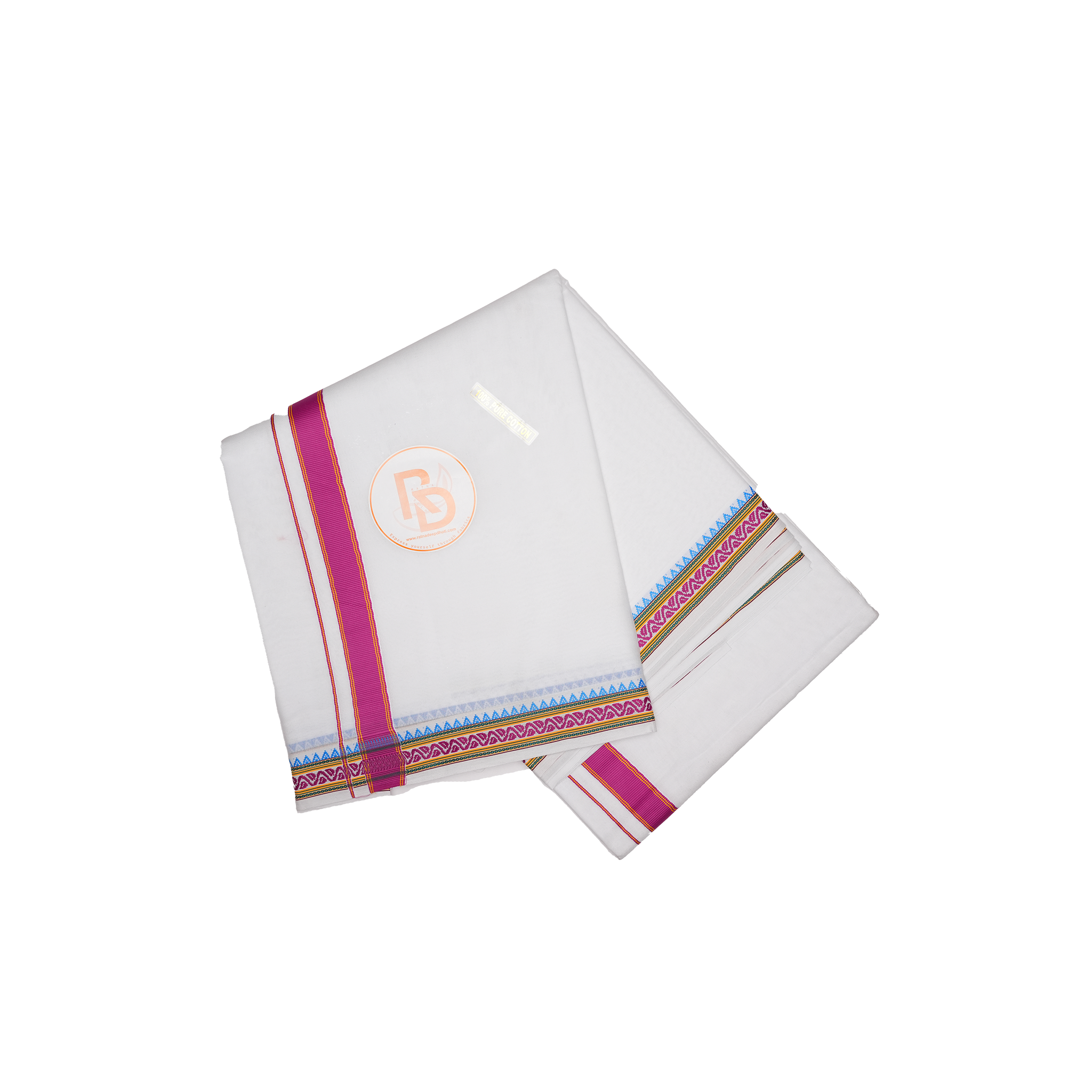 Handwoven hot pink border pure cotton dhoti set