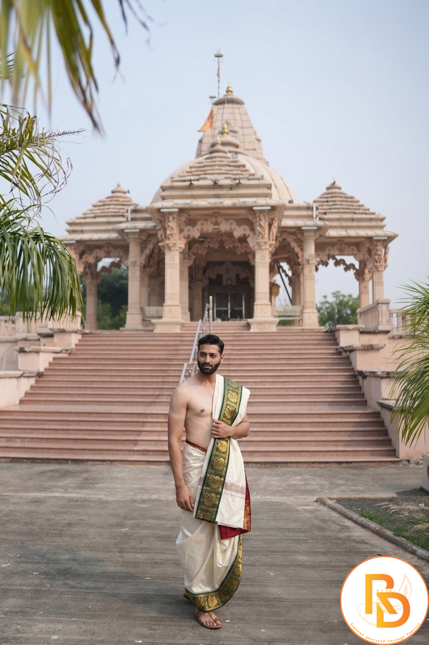 Heritage Kanjivaram Style Pure Silk Dhoti with uparana