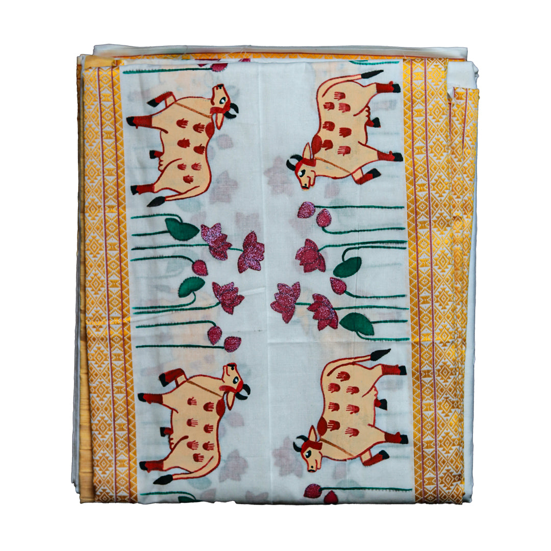 "Traditional Dhoti with Sacred Cow Print Uparana ratnadeepdhoti