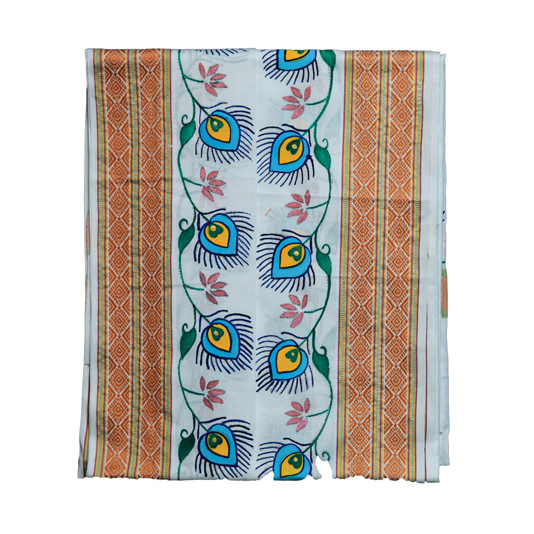 Peacock Feather Design Cotton Dhoti ratnadeepdhoti