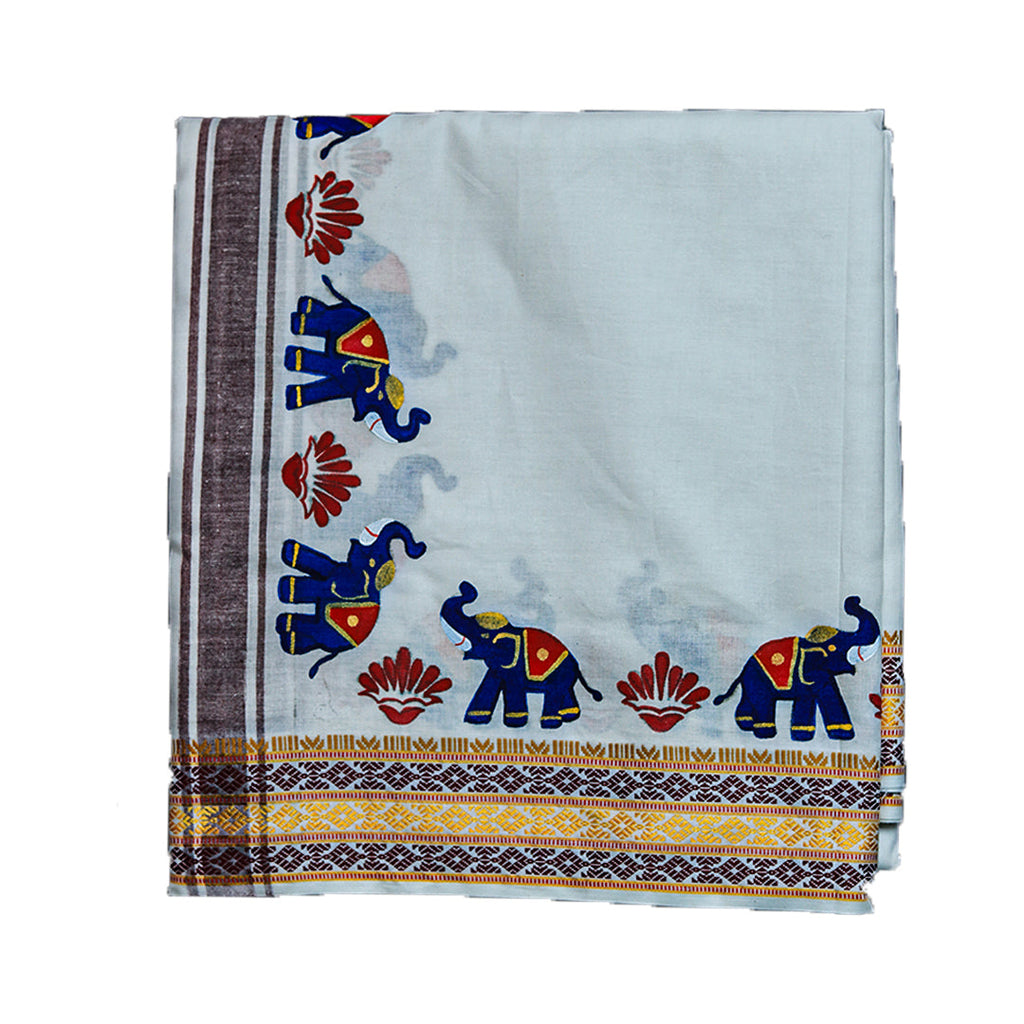 Cotton Dhoti with Elephant Designs ratnadeepdhoti
