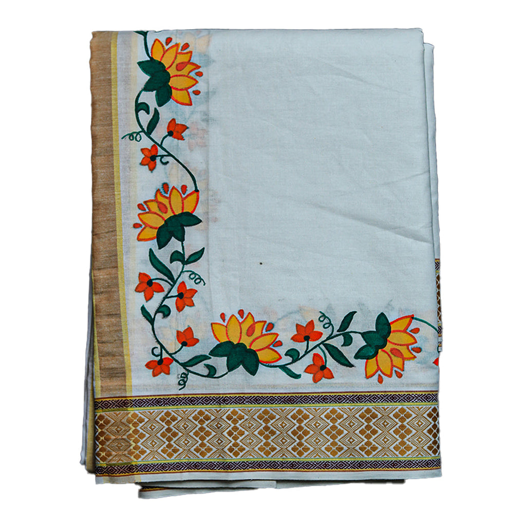 Cotton Dhoti with Flower Designs Set ratnadeepdhoti