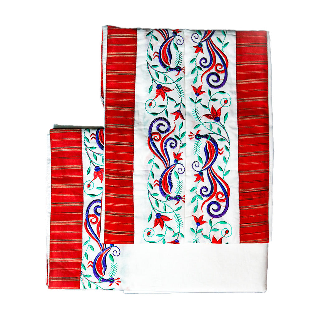 Red artistic Border Cotton Dhoti (10*6) Ratnadeep Dhoti